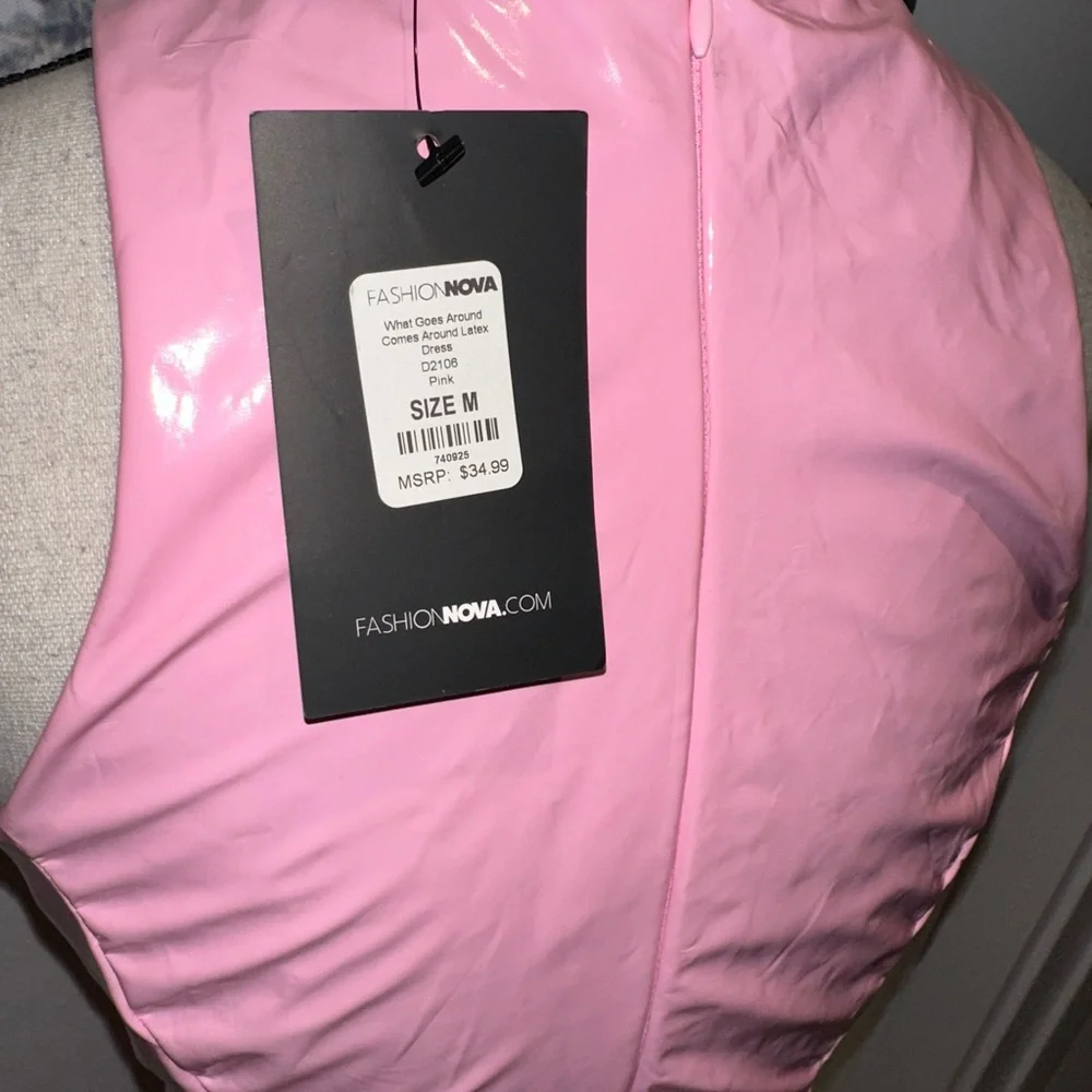 Fashion Nova Pink Latex Dress What Comes Around Goes Around - Picture 3 of 3